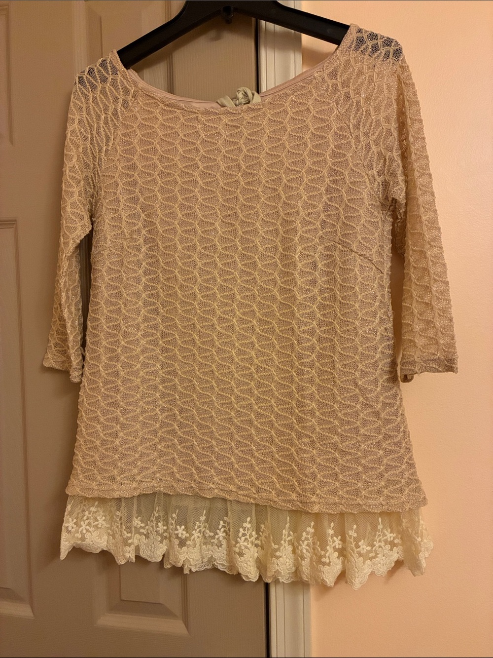 A'Reve Cream Lace Overlay Tunic with Lace Trim